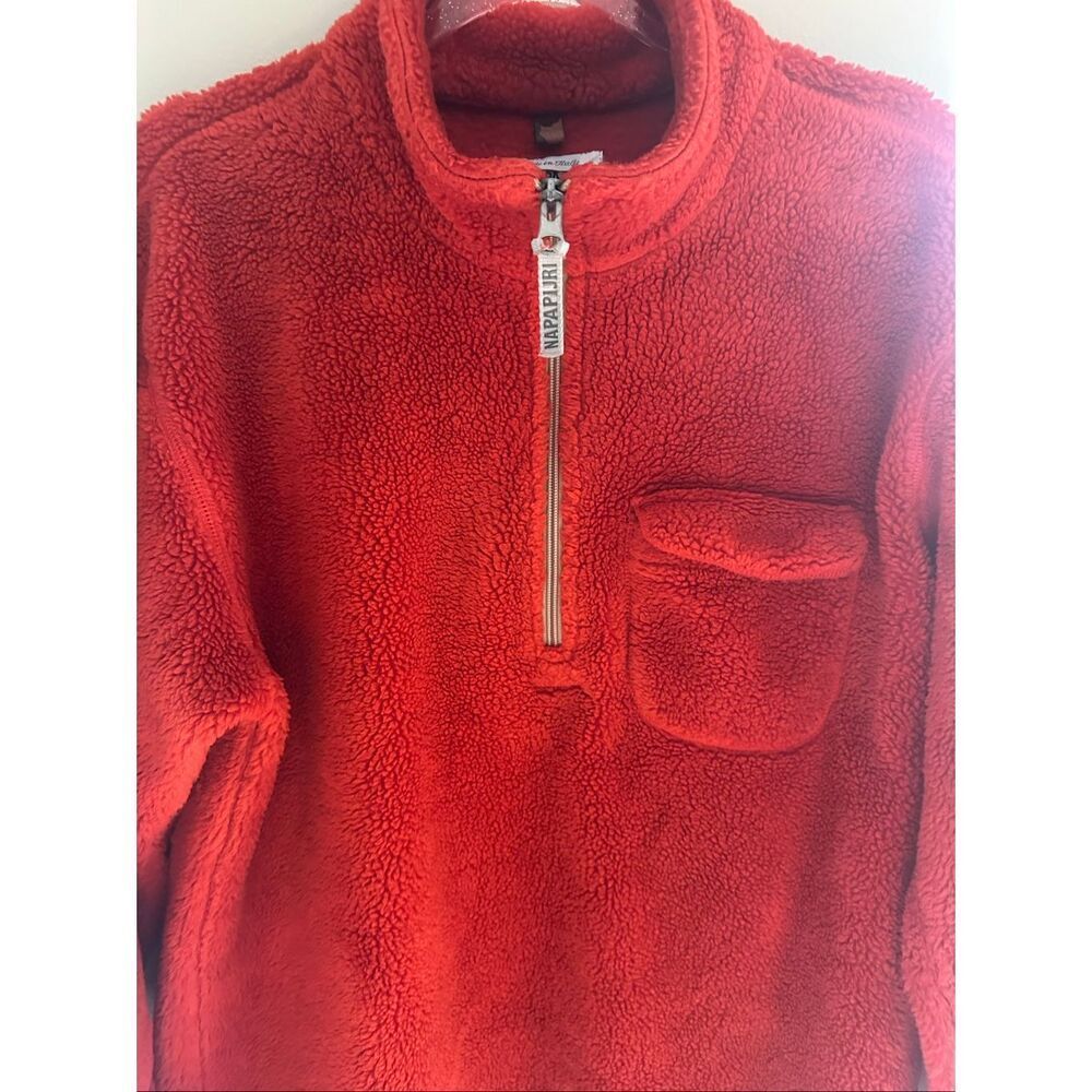 Vintage Napapijri Made in Italy Red Sherpa M Half Zip - Picture 2 of 5